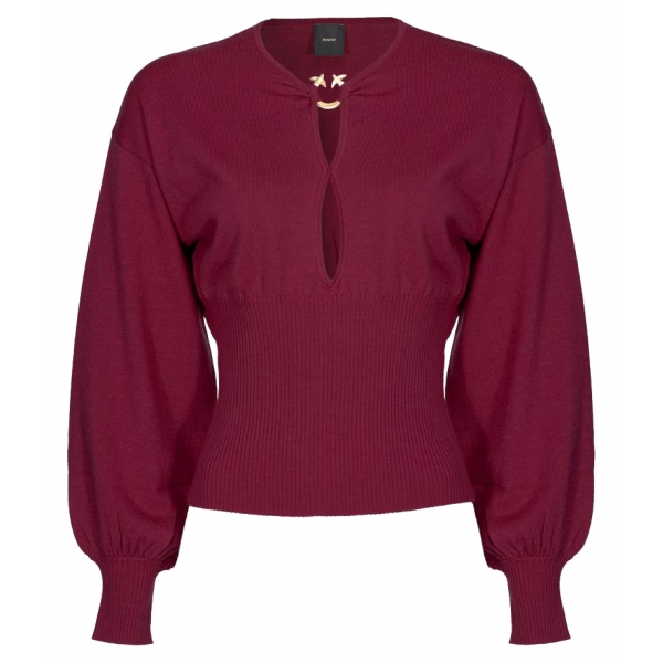 Pinko - Wool Blouse with Gold Detail - Bordeaux - Shirts - Made in Italy - Luxury Exclusive Collection