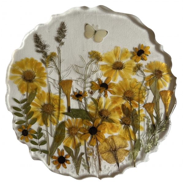Natusi - Resin Art - Sunny Flowers - Artisan Picture Panel with Natural Flowers - Handmade - Furnishings - Home