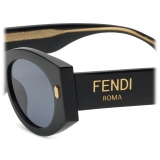 Fendi - Fendi Roma - Occhiali da Sole Ovale - Nero Blu Denim - Occhiali da Sole - Fendi Eyewear
