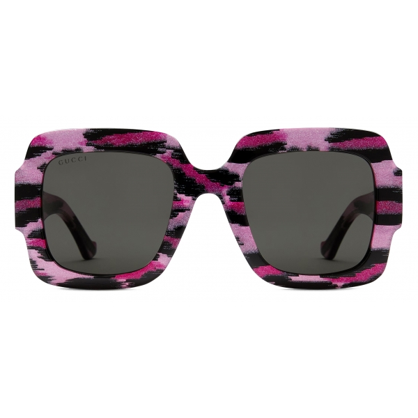 Gucci - Square Sunglasses - Fuchsia Black Leopard Grey - Gucci Eyewear