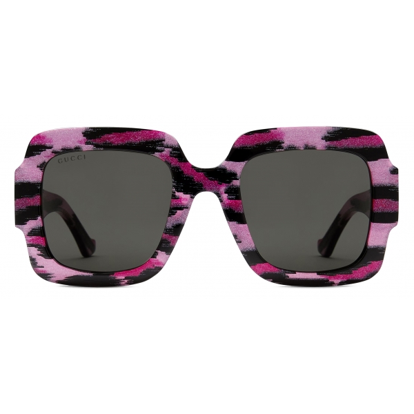 Gucci - Square Sunglasses - Fuchsia Black Leopard Grey - Gucci Eyewear -  Avvenice