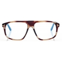 Tom Ford - Blue Block Square Opticals - Occhiali da Vista Quadrati - Rosso Havana - FT5901-B - Occhiali da Vista