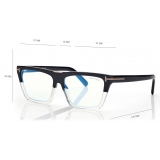 Tom Ford - Blue Block Square Opticals - Occhiali da Vista Quadrati - Nero Marrone - FT5912-B - Occhiali da Vista