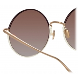 Linda Farrow - Occhiali da Sole Bea Round in Oro Chiaro Marrone - LFL1333C8SUN - Linda Farrow Eyewear