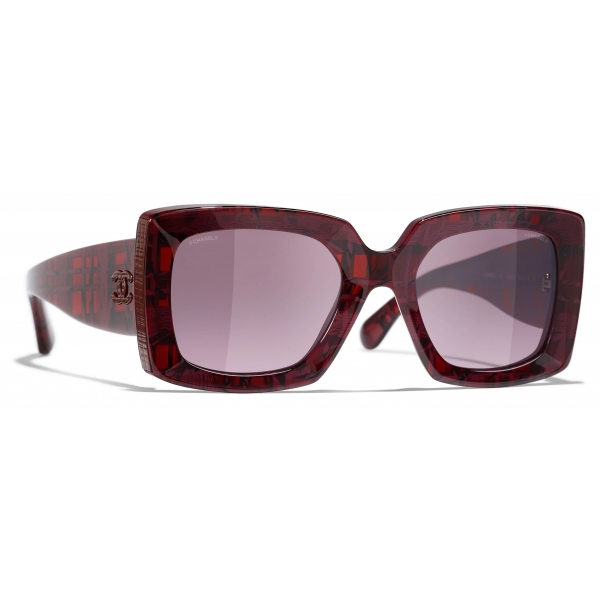 Chanel - Occhiali da Sole Rettangolari - Rosso Borgogna Sfumate - Chanel Eyewear