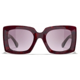 Chanel - Occhiali da Sole Rettangolari - Rosso Borgogna Sfumate - Chanel Eyewear