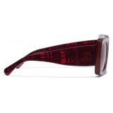 Chanel - Occhiali da Sole Rettangolari - Rosso Borgogna Sfumate - Chanel Eyewear