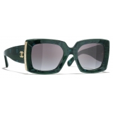 Chanel - Occhiali da Sole Rettangolari - Verde Grigio Sfumate - Chanel Eyewear