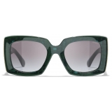 Chanel - Occhiali da Sole Rettangolari - Verde Grigio Sfumate - Chanel Eyewear
