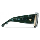Chanel - Occhiali da Sole Rettangolari - Verde Grigio Sfumate - Chanel Eyewear