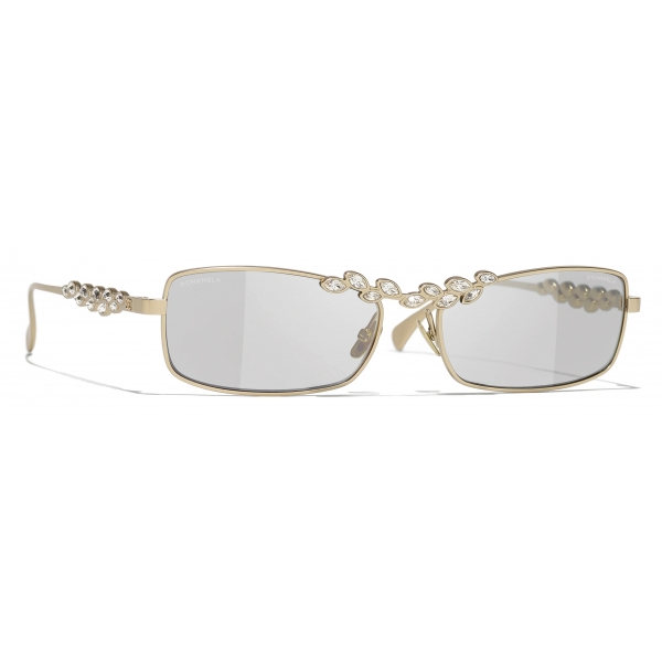 Chanel - Occhiali da Sole Rettangolari - Oro Beige Grigio Chiaro - Chanel Eyewear