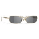 Chanel - Rectangular Sunglasses - Gold Beige Dark Gray - Chanel Eyewear