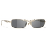 Chanel - Occhiali da Sole Rettangolari - Oro Beige Grigio Scuro - Chanel Eyewear
