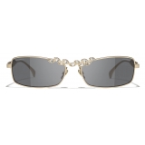 Chanel - Occhiali da Sole Rettangolari - Oro Beige Grigio Scuro - Chanel Eyewear