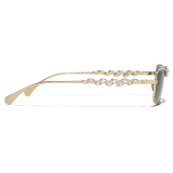 Chanel - Occhiali da Sole Rettangolari - Oro Beige Grigio Scuro - Chanel Eyewear