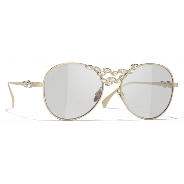 Chanel - Occhiali da Sole Pilota - Oro Beige Grigio Chiaro - Chanel Eyewear