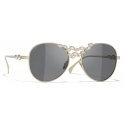 Chanel - Occhiali da Sole Pilota - Oro Beige Grigio Scuro - Chanel Eyewear