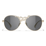 Chanel - Occhiali da Sole Pilota - Oro Beige Grigio Scuro - Chanel Eyewear