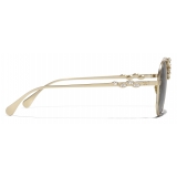 Chanel - Occhiali da Sole Pilota - Oro Beige Grigio Scuro - Chanel Eyewear