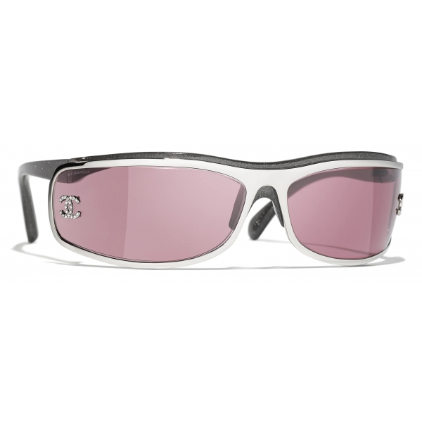 Chanel - Shield Sunglasses - Silver Burgundy - Chanel Eyewear