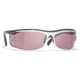 Chanel - Occhiali da Sole a Maschera - Argento Borgogna - Chanel Eyewear