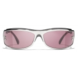 Chanel - Shield Sunglasses - Silver Burgundy - Chanel Eyewear