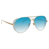 Linda Farrow - Occhiali da Sole Elgin Aviator in Oro Chiaro Blu - LFL792C8SUN - Linda Farrow Eyewear