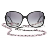 Chanel - Occhiali da Sole Quadrati - Nero Grigio Sfumato - Chanel Eyewear