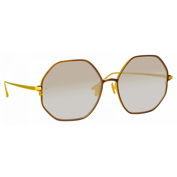 Linda Farrow - Occhiali da Sole Leif Oversized in Oro Giallo Marrone - LFL1148C2SUN - Linda Farrow Eyewear