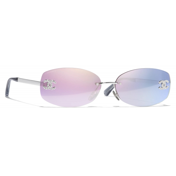 Chanel - Oval Sunglasses - Silver Pink Mirror - Chanel Eyewear