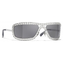 Chanel - Shield Sunglasses - Silver Dark Gray - Chanel Eyewear