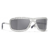 Chanel - Occhiali da Sole a Maschera - Argento Grigio Scuro - Chanel Eyewear