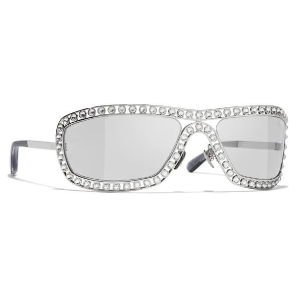 Chanel - Occhiali da Sole a Maschera - Argento Grigio Chiaro - Chanel Eyewear