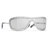 Chanel - Occhiali da Sole a Maschera - Argento Grigio Chiaro - Chanel Eyewear