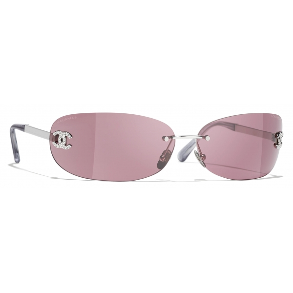 Chanel - Rectangular Sunglasses - Silver Burgundy - Chanel Eyewear