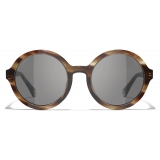 Chanel - Occhiali da Sole Rotondi - Marrone Rigato - Chanel Eyewear