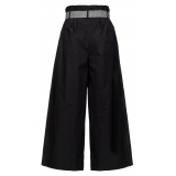 Pinko - Pantalone Wide Leg Cropped in Popeline - Nero - Pantalone - Made in Italy - Luxury Exclusive Collection