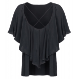 Pinko - Top in Misto Seta con Volant - Nero - Top - Made in Italy - Luxury Exclusive Collection