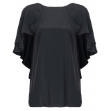Pinko - Silk Blend Top with Ruffles - Black - Top - Made in Italy - Luxury Exclusive Collection