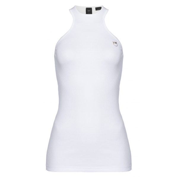 Pinko - Canottiera in Cotone Millerighe con Logo - Bianco - Top - Made in Italy - Luxury Exclusive Collection