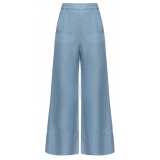 Pinko - Lightweight Denim Palazzo Trousers - Blue - Trousers - Made in Italy - Luxury Exclusive Collection