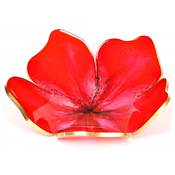 Natusi - Resin Art - Red Flower - Artisan Picture with Natural Flowers & Gold Leaves - Handmade - Furnishings - Home