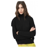 Pinko - Wool Turtleneck with Rouche - Black - Sweater - Made in Italy - Luxury Exclusive Collection