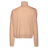 Pinko - Dolcevita in Lana con Rouche - Beige - Maglione - Made in Italy - Luxury Exclusive Collection