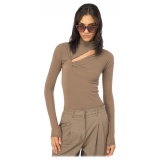 Pinko - Jersey Turtleneck with Cut-Out - Beige - Sweater - Made in Italy - Luxury Exclusive Collection