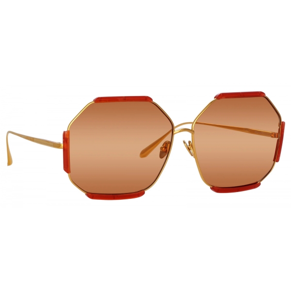 Linda Farrow - Occhiali da Sole Margot Hexagon in Terracotta - LFL1308C5SUN - Linda Farrow Eyewear