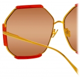 Linda Farrow - Margot Hexagon Sunglasses in Terracotta - LFL1308C5SUN - Linda Farrow Eyewear