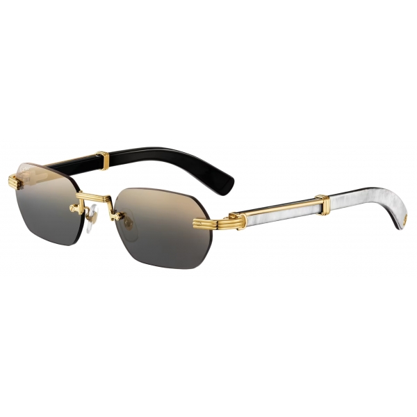 Cartier - Rectangular - White Horn Grey Lenses with Golden Flash - Première de Cartier Collection - Sunglasses - Cartier Eyewear
