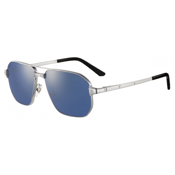 Cartier - Rectangular - Platinum Blue Lenses - Santos de Cartier Collection - Sunglasses - Cartier Eyewear