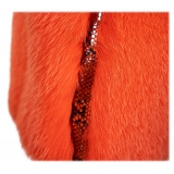 La Prima Luxury - Regina - Fox Shadow Fur Mandarin - Python Hand Painted - 18 kt Gold Hooks - Luxury Exclusive Collection